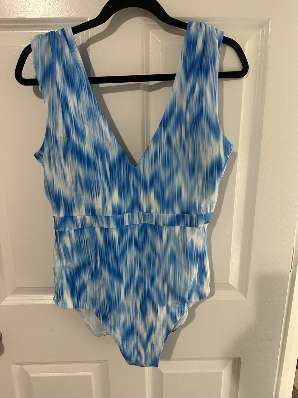 SummerSalt Blue and White V-Neck One-Piece Swimsuit size 10LT Long Tall